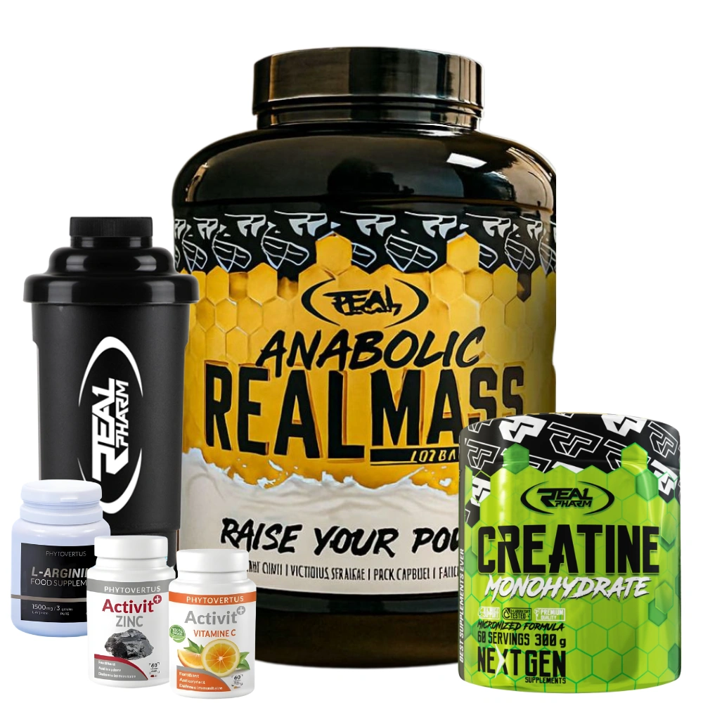 Pack Anabolic 3 KG & Créatine Real Pharm 300 G + Shaker 500 ML + Vitamine c + Zinc + L-Arginine