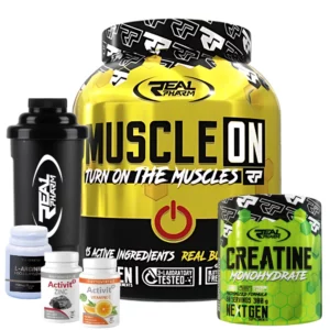 Pack Muscle On 2.27 KG & Créatine Real Pharm 300 G + Shaker 500 ML + Vitamine c + Zinc + L-Arginine