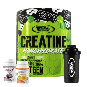 Pack Créatine Real Pharm 300 G + Shaker 500 ML + Vitamine c + Zinc