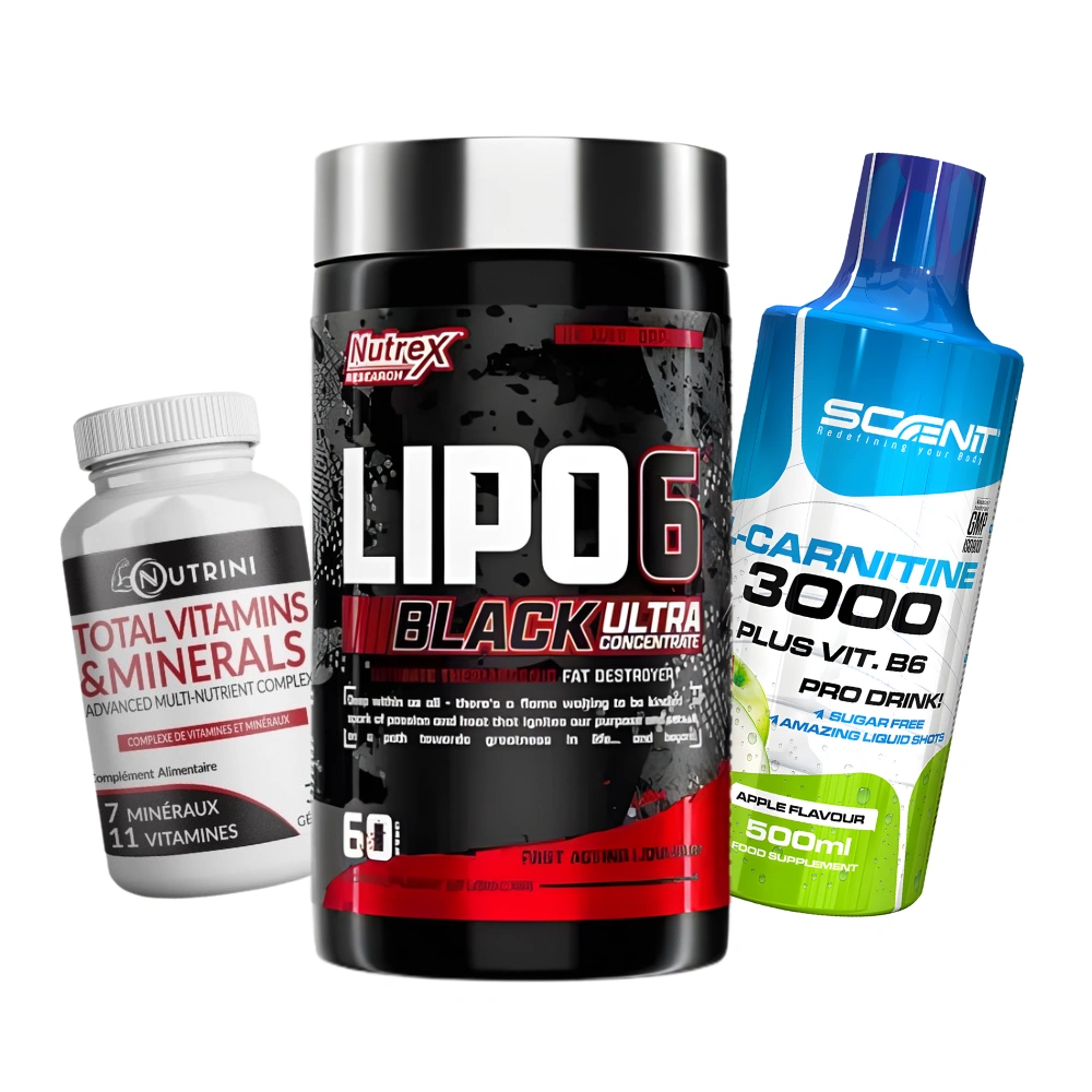 Pack : LIPO-6 BLACK 60 capsules & L-Carnitine 3000 500 ml & Total Vitamins & Minerals 30 capsules